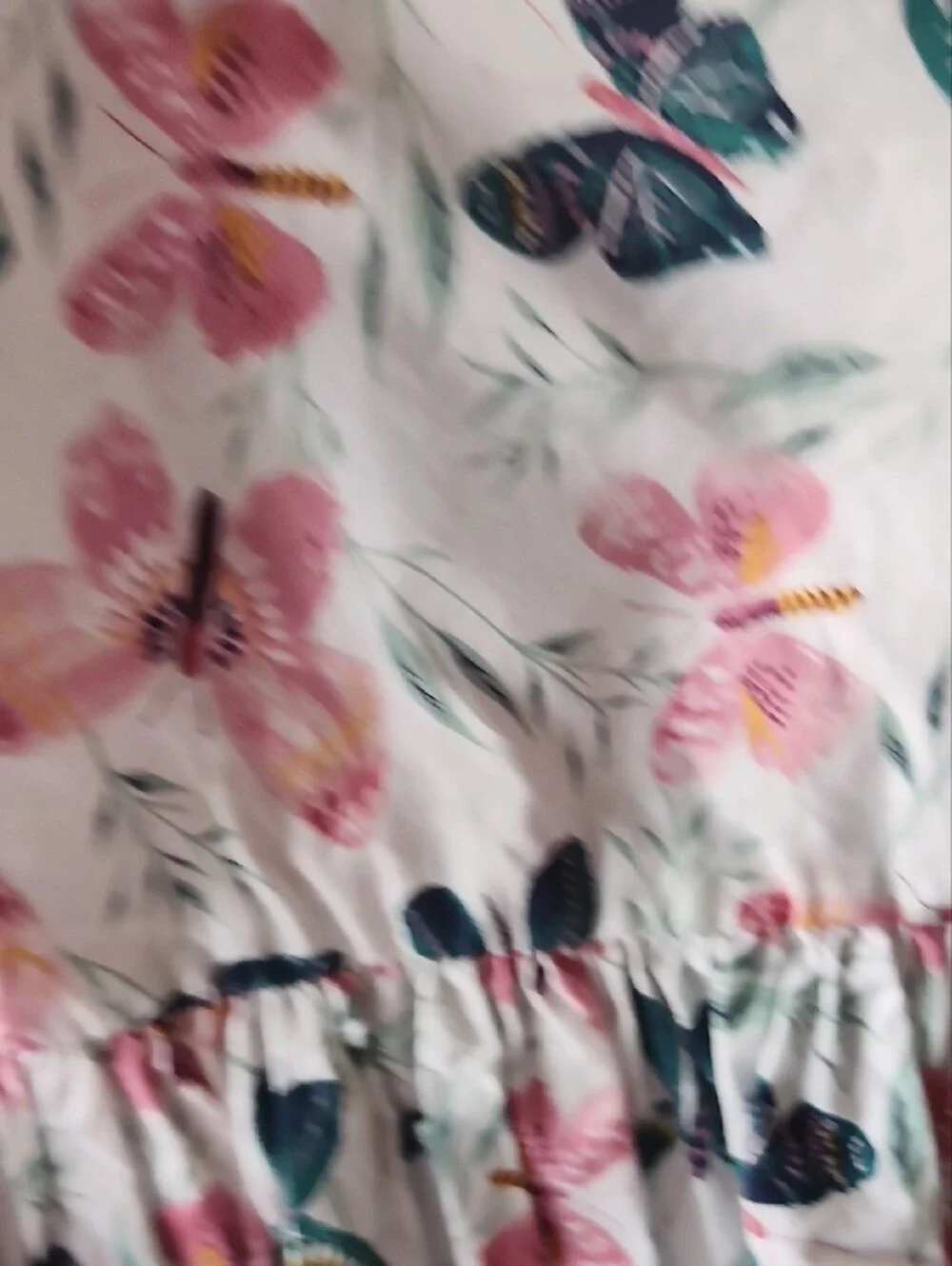 Gymboree White Butterfly Print Ruffle Hem Top with Pink and Teal Accents